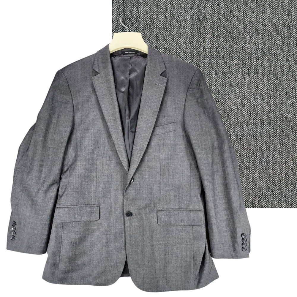 Kenneth Cole Awareness Blazer 42L Men‎ Slim Fit Herringbone Wool Stretch Gray